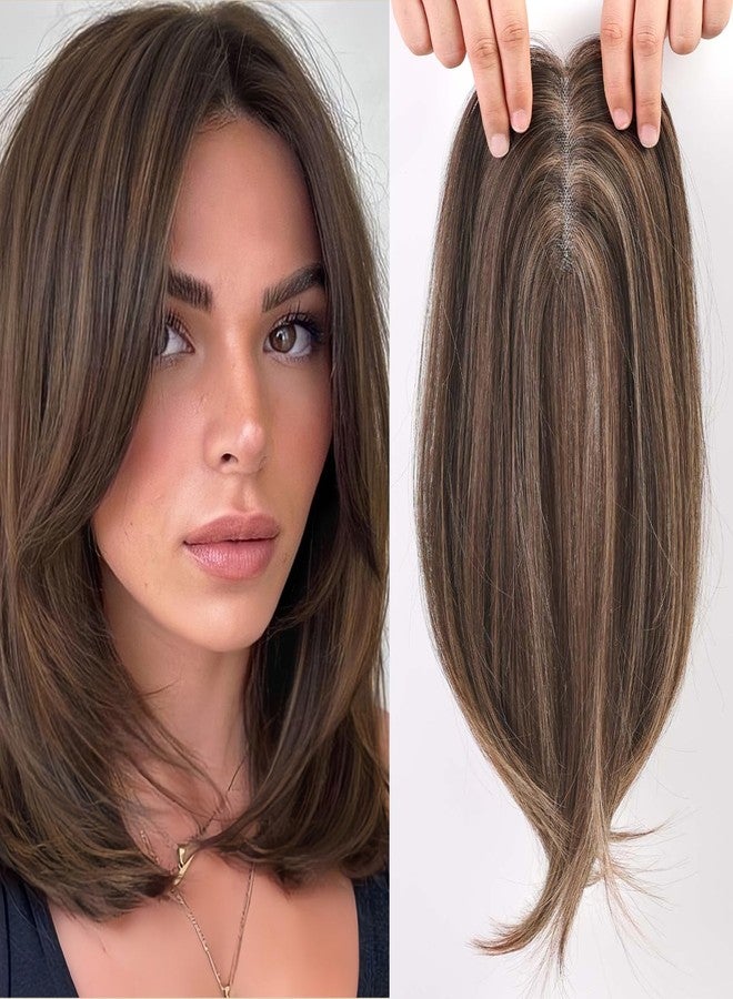 starluck 14-Inch Chestnut Brown & Honey Blonde Topper – Synthetic Hairpiece, Swiss Base with 3 Clips – Ideal for Thinning or Grey Hair, Women’s Wiglet for Volume & Coverage - Image 1